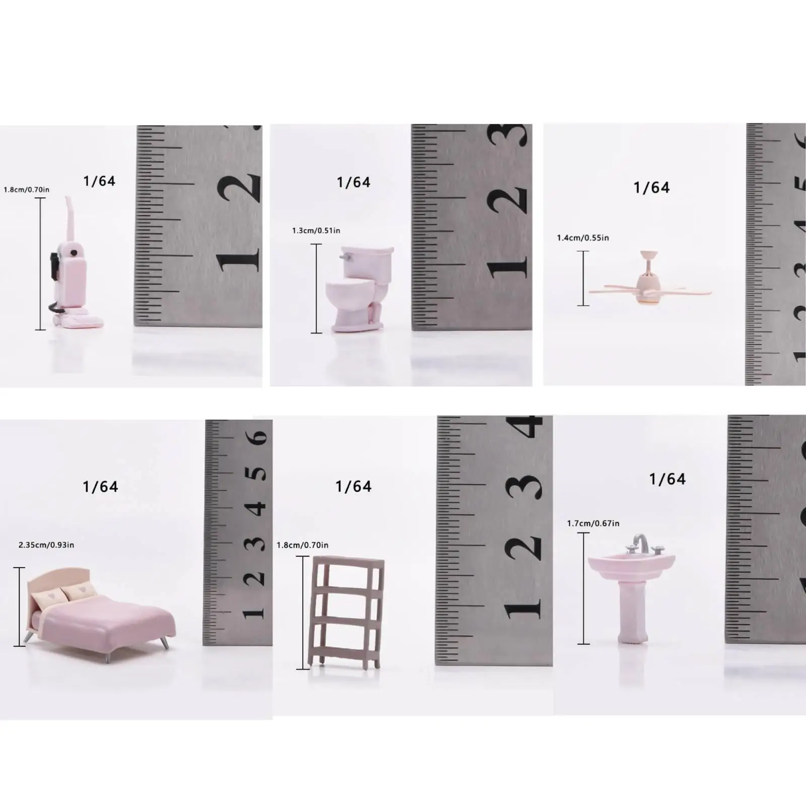 1:64 Miniature Furniture Model Set Craft Collections Diorama Scenery Tiny Ceiling Fan Model Small Mopping Machine for Layout