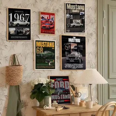 Famoso lusso M-Mustang auto autoadesiva poster artistico retrò adesivo in carta kraft camera fai da te bar caffè adesivi pittura murale
