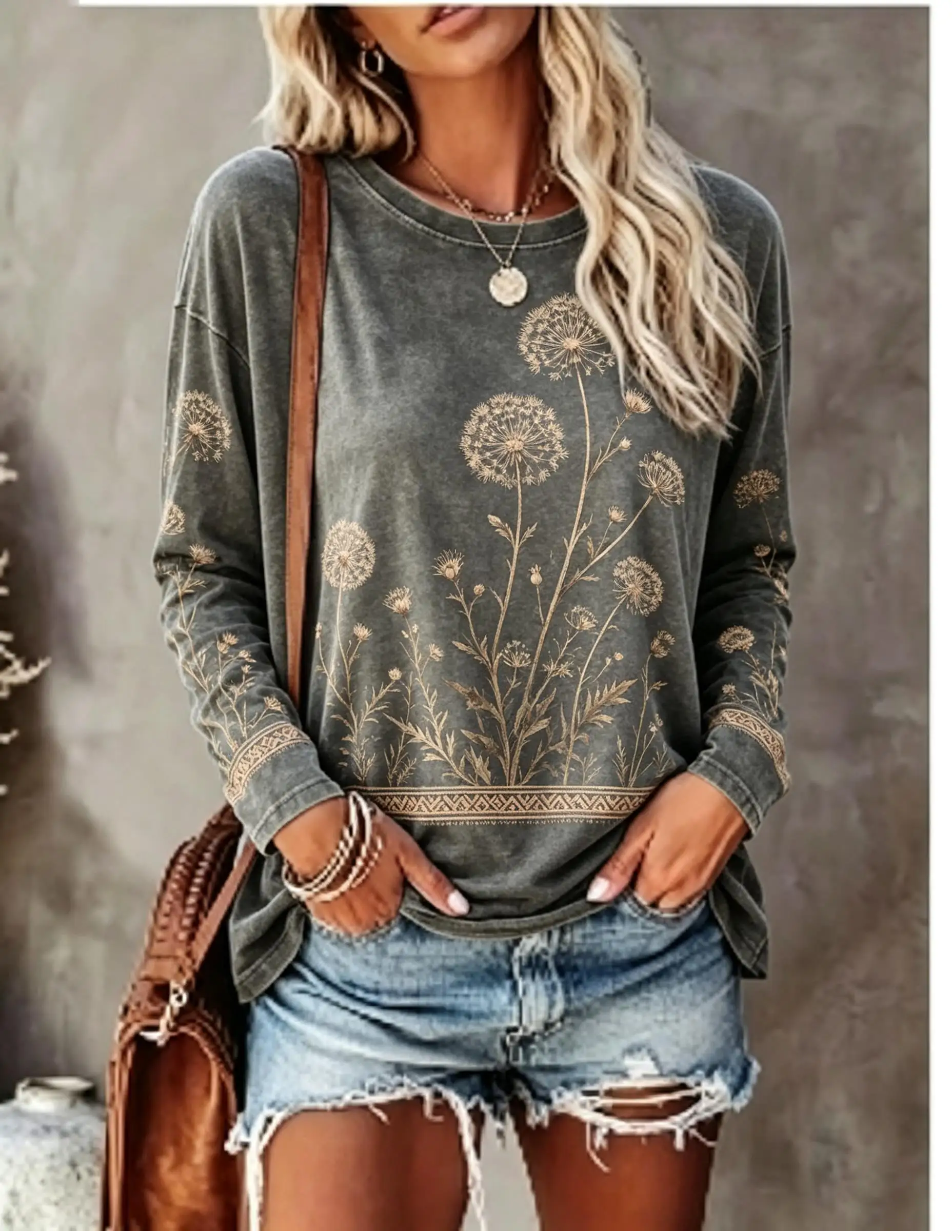 Women Long Sleeve T Shirt Vintage Wildflower Floral Print Crew Neck Casual Boho Fall Tops image 5