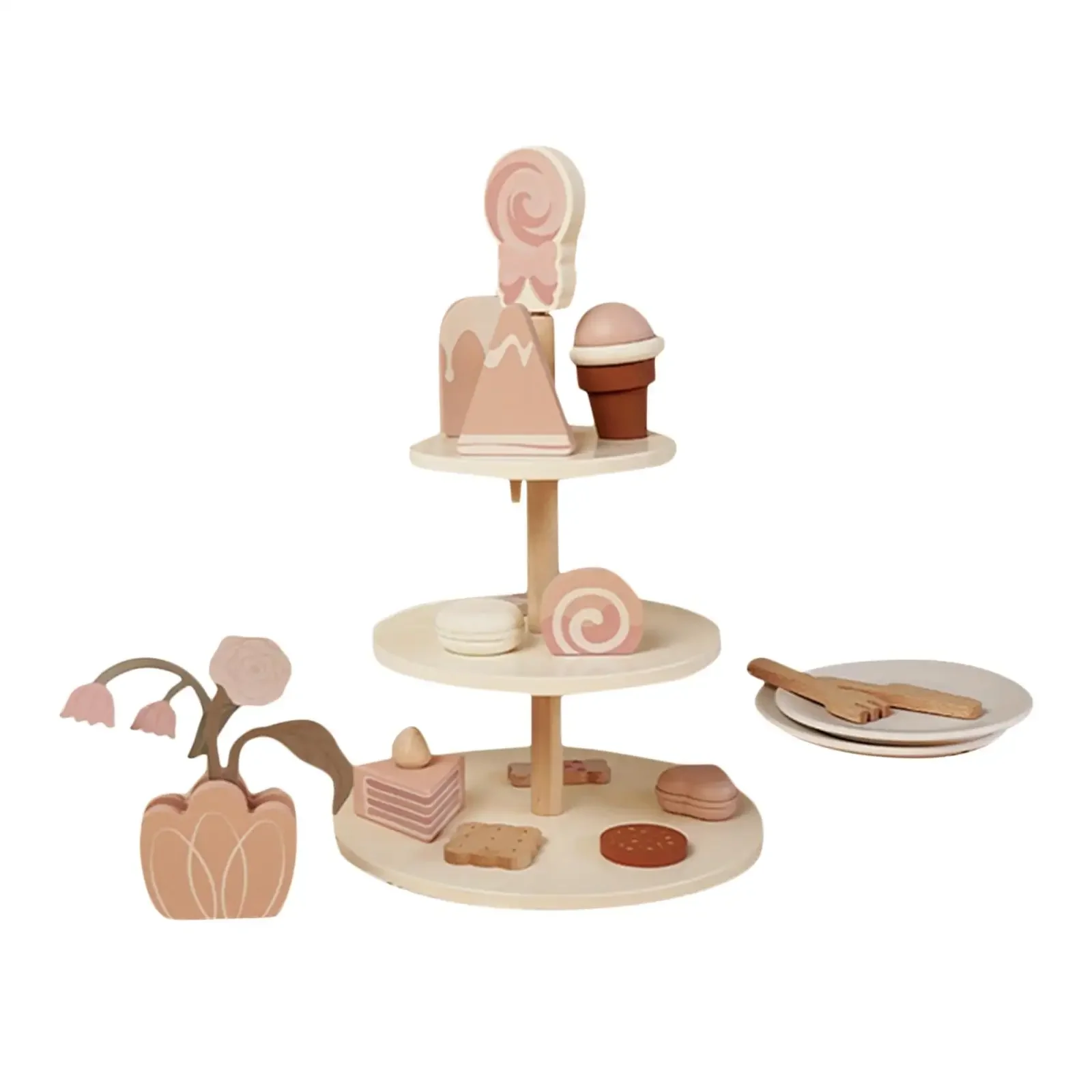 Houten Pretend Tea Party Set Dessert-speelset voor kinderen met theepot en servies Rollenspel Keukenspeelgoed voor jongens en meisjes