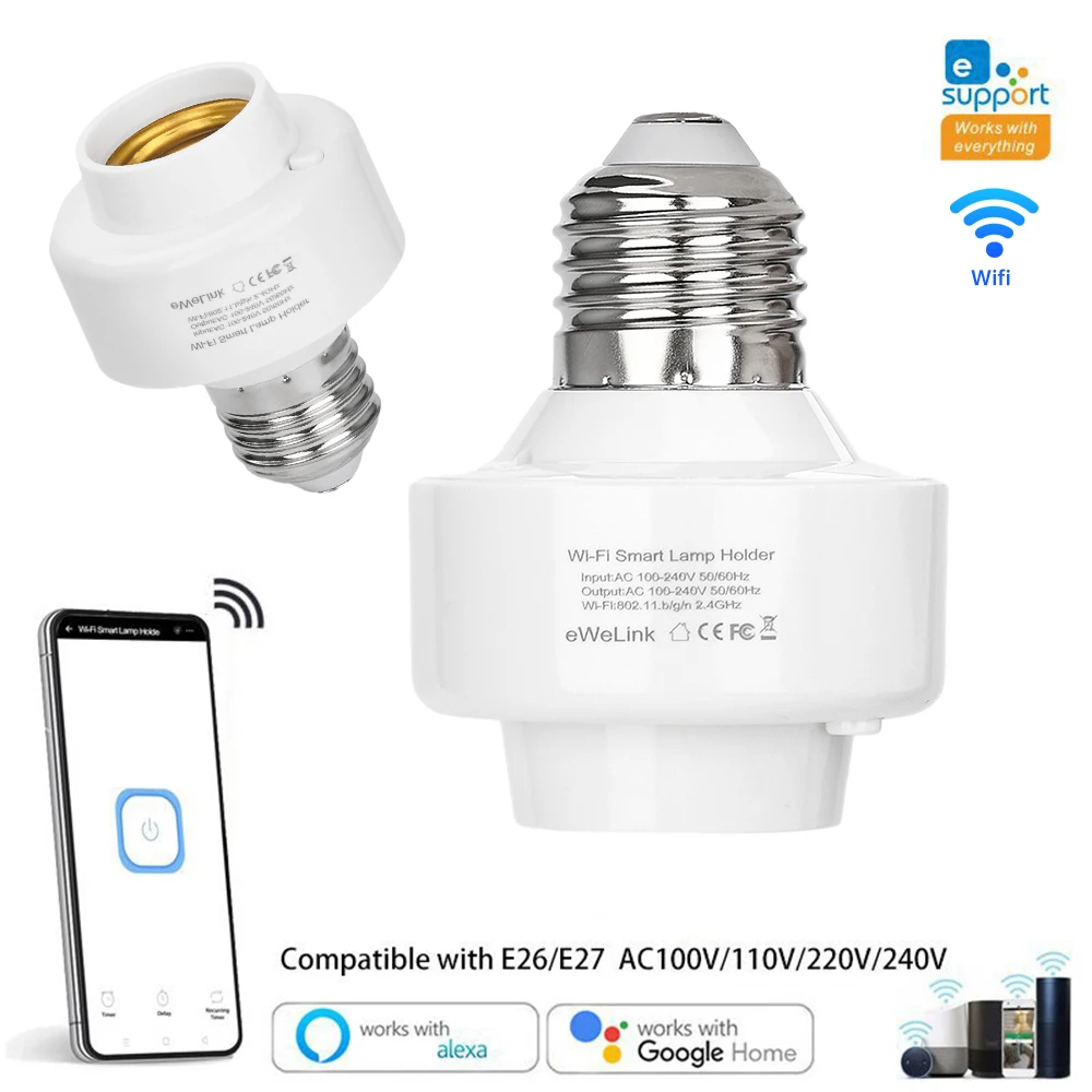 

WiFi Smart Light Bulbs Adapter Base Voice Control Mini E27 E26 Lamp Holder Remote Control Smart Home Work With Alexa Google Home