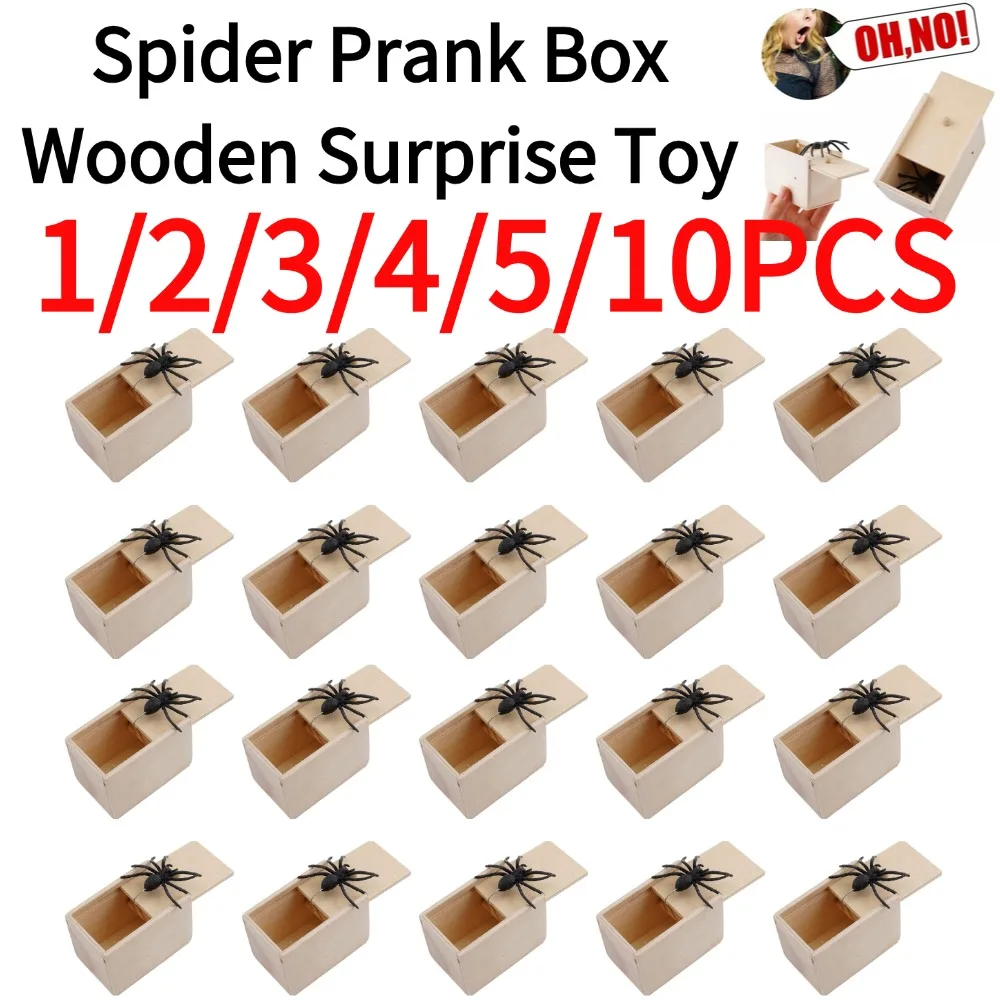 

1/2/3/4/5/10 шт. Деревянная коробка-сюрприз с пауком - Забавный подарок-розыгрыш для взрослых и детей, безвредная игрушка для приколов