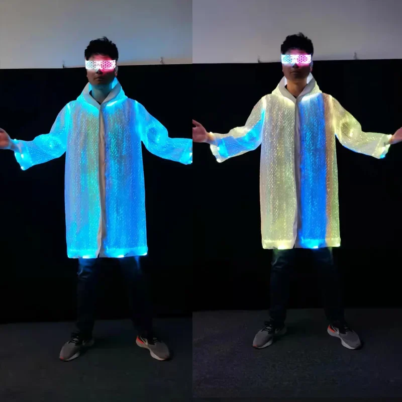 Optical Fiber Light Up Costume Men LED Party Jacket Hoodie Nightclub Stage Performance Rave Outfit Fancy Futuristic Clothing