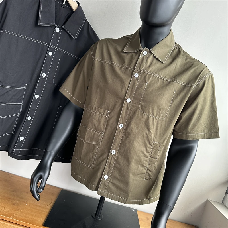 

Men's Casual Cotton irt Summer Faion ort Sve Waed Gauze Workwear Stand Fit Regular Thin No Brand