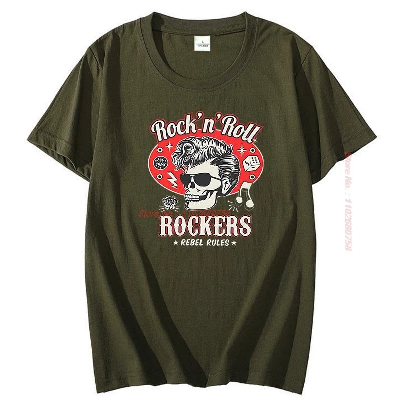 Rockabilly Rock And Roll Creative Graphic T Shirts Skull Dice Rockers Cotton T-Shirt Short Sleeve T-Shirt Summer O-Neck T-Shirt