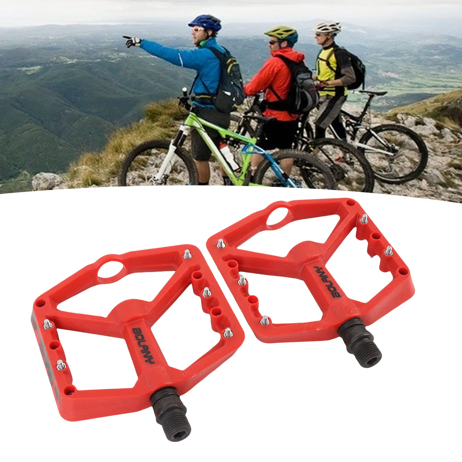 دواسات الدراجة من ألياف النايلون بمحمل مزدوج ومضادة للانزلاق وخفيفة الوزن ومنصة مسطحة ودواسات الدراجة أنيقة وسهلة الاستخدام للدراجات الجبلية باللون الأحمر