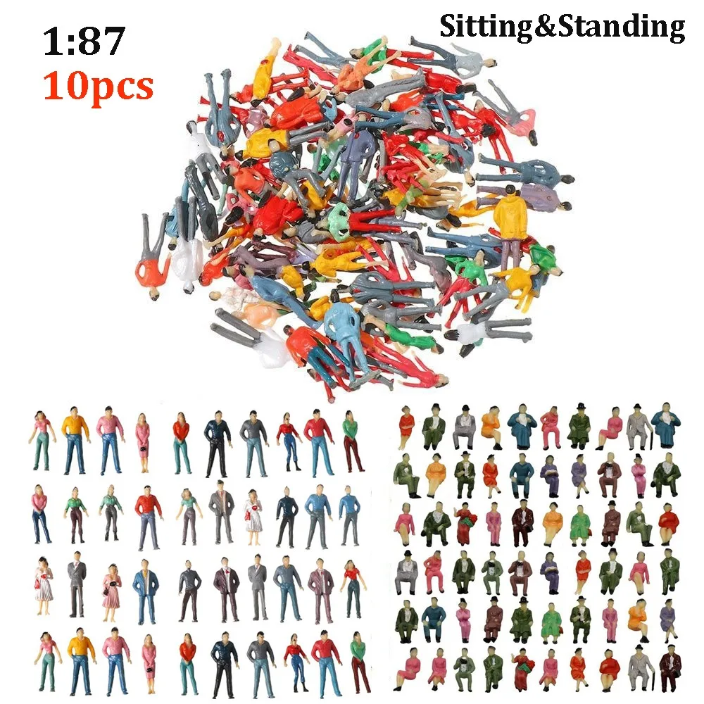 10pcs 1:87 Scale Model Building People Figures Different Poses Mixed Color Passengers Stand/Sit People Model ABS Train Scenery