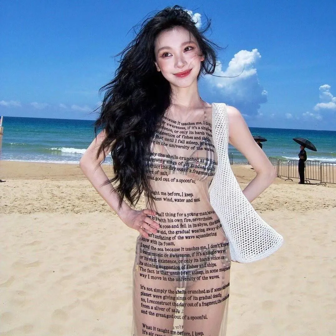 

New ins style sexy babes bikini see-through mesh skirt vacation swimsuit