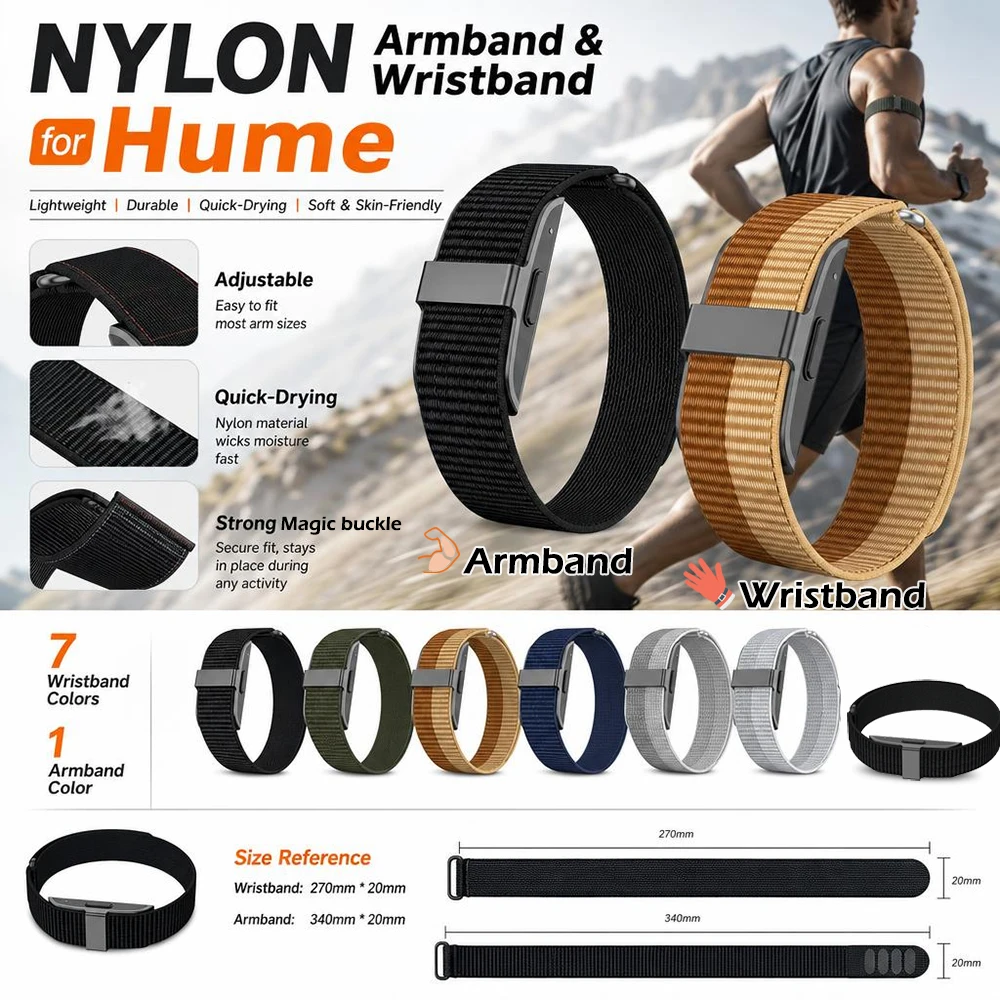 Compatible with HUME Strap Accessories Replacement Sport Lightweight Nylon Loop Soft Breathable Wrist Bicep Band for Hume Band