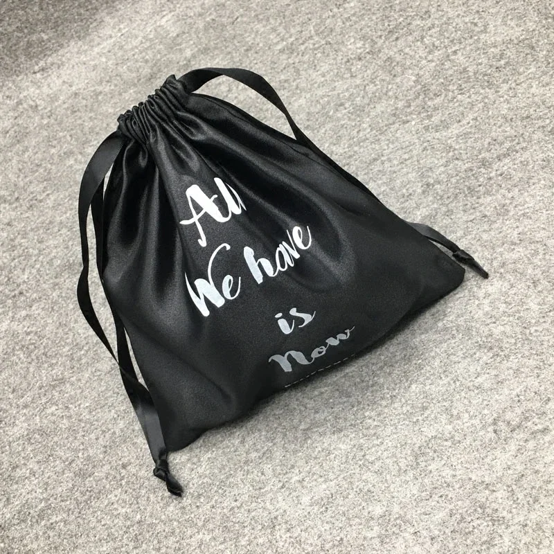 100PCS Satin Drawstring Bags Silk Pouches Packaging Jewelry Hair Cosmetic Shoe Storage Sachet Wedding Party Gift Sack Print Logo