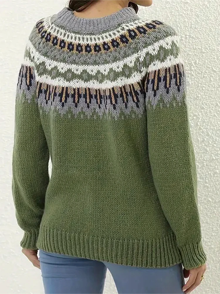 Plus Size  Pattern Knitted Sweater, Autumn and Winter Casual Long Sleeve Pullover Sweater, Women\'s Plus Size Clothing