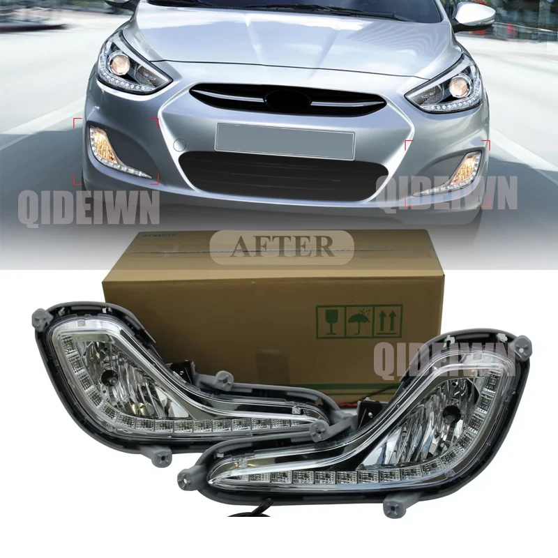 Car Front Bumper Fog Lamps For Hyundai Accent 2012 2013 2014 2015 2016 2017 Clear Lens LED Daytime Running Light 12V Accessories