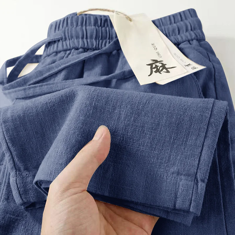 Pure Linen Breathable Elastic New Style Long Pants Cotton Linen Summer Thin Casual Straight Leg Men's Pants Comfortable Loose...