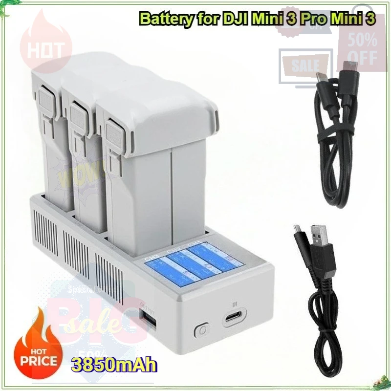 3850mAh Battery for DJI Mini 3 Pro Mini 3 Intelligent Flight Battery about 47 Minutes Time of Flight with Three-Way Charging Hub