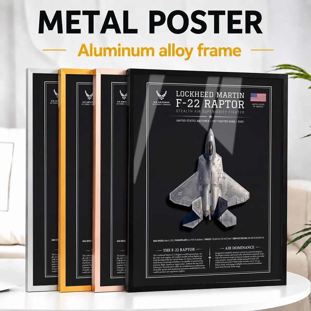Lockheed Martin F-22 Raptor Framed Metal Poster Personalized Flight Tribute Wall Art Designed For Office And Engineering Fans