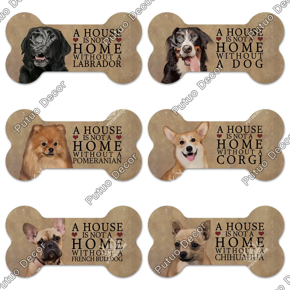 Putuo Decor Dog Bone Sign Plaque Wood Lovely Friendship Wooden Pendant for Wooden Sign Dog House Decoration Wall Decor Dog Tag