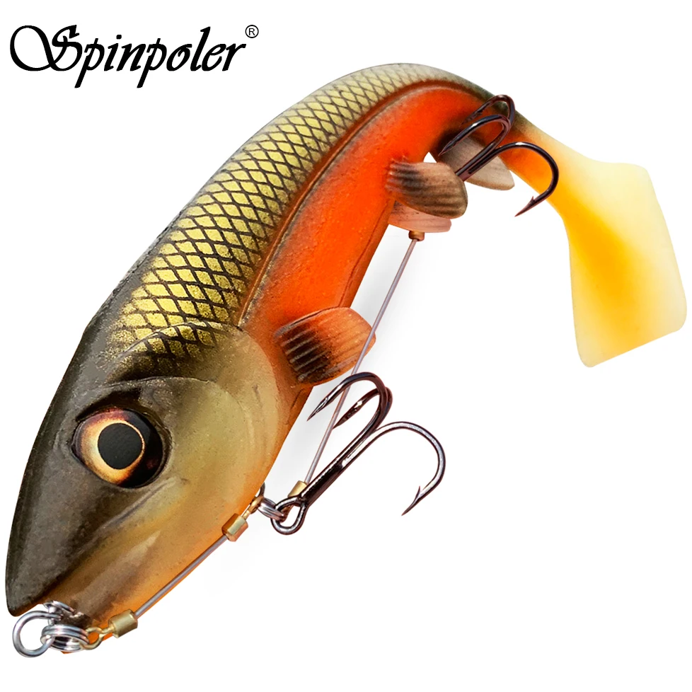 Spinpoler Esca da pesca morbida con gancio Stinger Rig Shad Bait14cm/18cm Coda da paddle quadrata Pesce in gomma plastica realistica per luccio