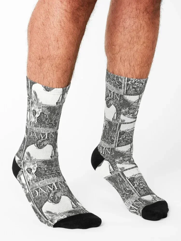 Kendrick Lamar Album Covers Sketch Art Socks Rugby Running heated men cotton high quality Women's Socks Men's