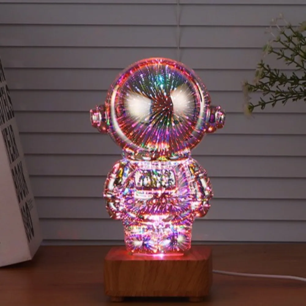LED 3D Astronaut Firework Night Light Glass Figurine USB Projector Lamp Sculpture Aesthetic Color Changeable Ambient Lamp Kids