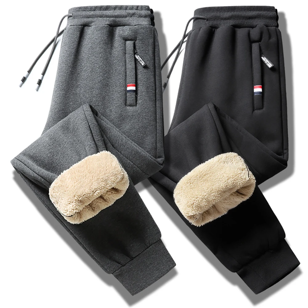 Winter Lambswool Warm Pants Men's Thick Fleece Thermal Trousers Men Fitness Jogging Drawstring Pants Male Sweatpants