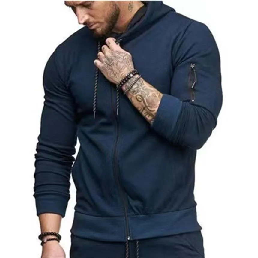 Men\'s Fashion Zipper Hoodie Solid Color Zipper Hooded Daily Fitness Basic Thin Hoodies Sweatshirts Long Sleeve Blue Gray Black