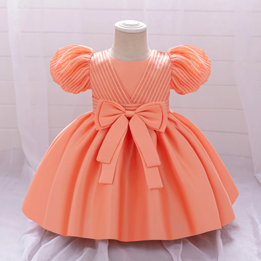 Bow Baby Summer Dress For Girls Toddler Birthday Princess Gown Puff Sleeve Baby Girl Wedding Party Dresses Newborn Clothes 0-3Y