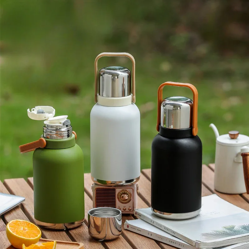 800/1200ml 316 Stainless Steel Travel Thermos,Full Steel Lid Vacuum Insulated Water Jug with Carry Handle Camping Hiking Fishing