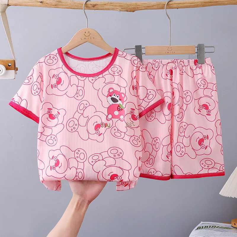 Southeast Asian summer new children's clothing short sleeved shorts for boys and girls thin pajamas breathable home clothing