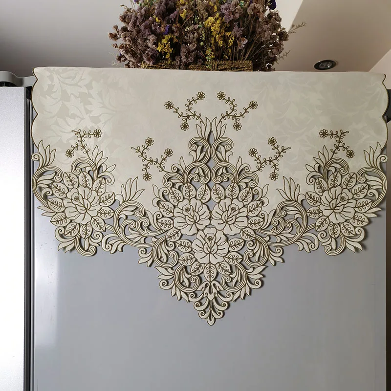 Refrigerator towel cover cloth modern minimalist embroidery brown rose fabric dust-proof national tide refrigerator cover