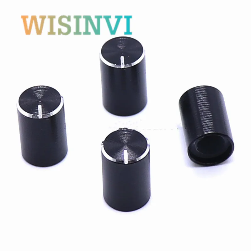 10pcs black silver aluminum alloy knob switch cap / 10mm*15mm hole 6MM amplifier audio volume potentiometer DIY knob cover