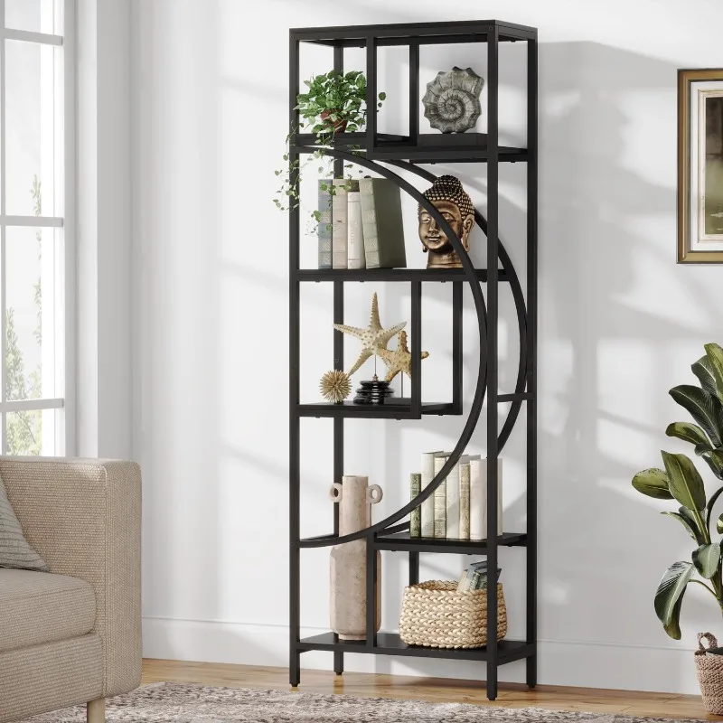 

Geometric Bookshelf, 70.9" Tall Bookcase with 7-Shelf Open Shelves, Wood Metal Book Shelf Display Rack Storage Shelving Unit for