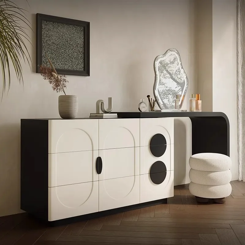 Menglu Yuebai H2 Dresser Chest مصمم متكامل جديد 2024 غرفة نوم رئيسية خزانة مستحضرات تجميل من الخشب الصلب باللونين الأبيض والأسود المتقدمة #2