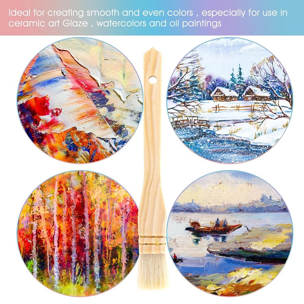 3pcs Flat Hake Paint Brushes Artist Painting Brushes Sheep Hair Bristles Wash Brush for Watercolor Wash Ceramic Pottery Painting