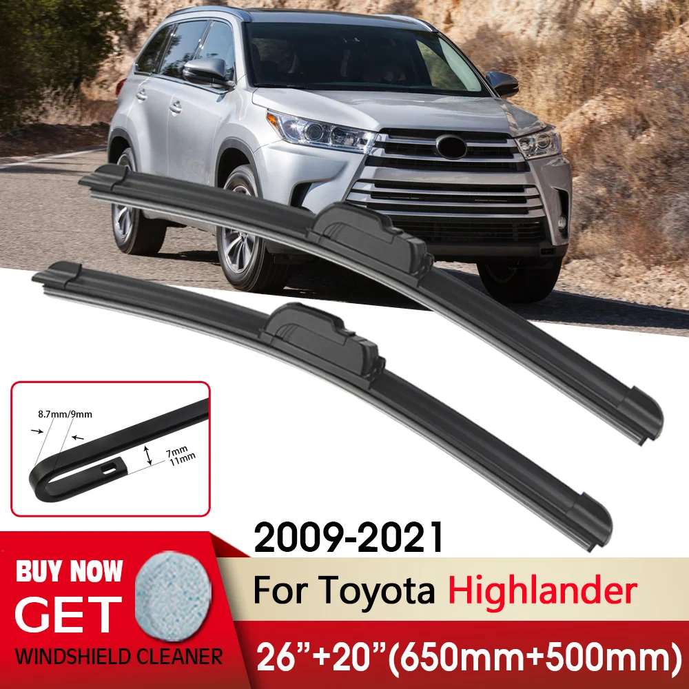 

Car Wiper RHD & LHD Front Blades 26"+20" For Toyota Highlander 2009-2021 Fit U Hook Arm Front Windscreen Wipers Auto Accessories