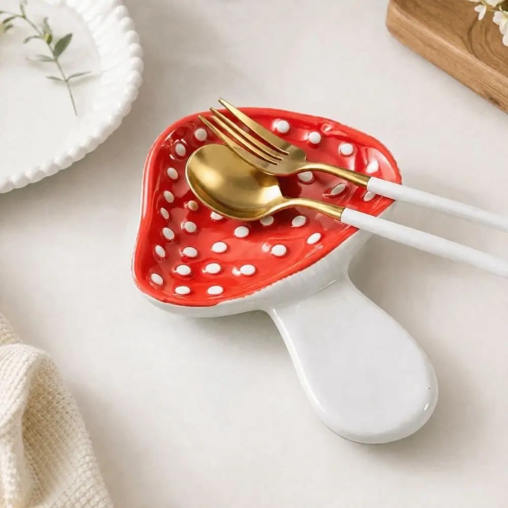 Ceramic Mushroom Spoon Holder Heat-Resistant Easy To Clean Soup Spoon Holder Multi-purpose Chopstick Rest Holder Restaurant Use
