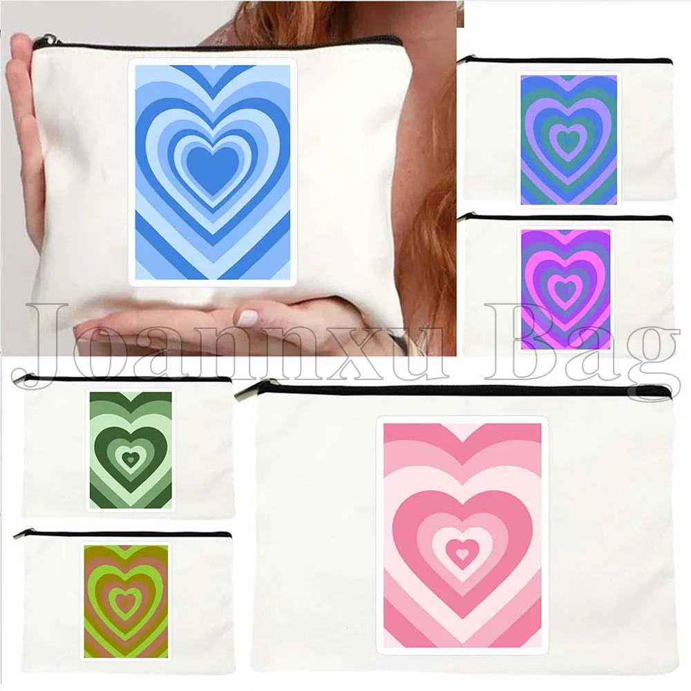 

Aesthetic LATTE Cute Love Heart Pink Blue Green Powerpuff Girls Hearts Canvas Cosmetic Bags Makeup Toilet Bag Pencil Case Pouch