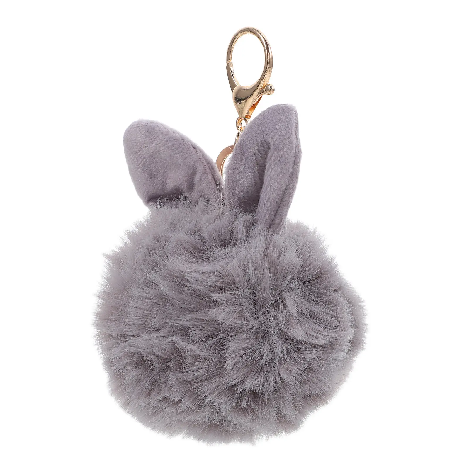 

Pom Pom Keychain Rabbit Ear Design Handbag Charm Key Ring for Women Girls Bag Pendant Car Keys Accessory Gray 10-12Cm
