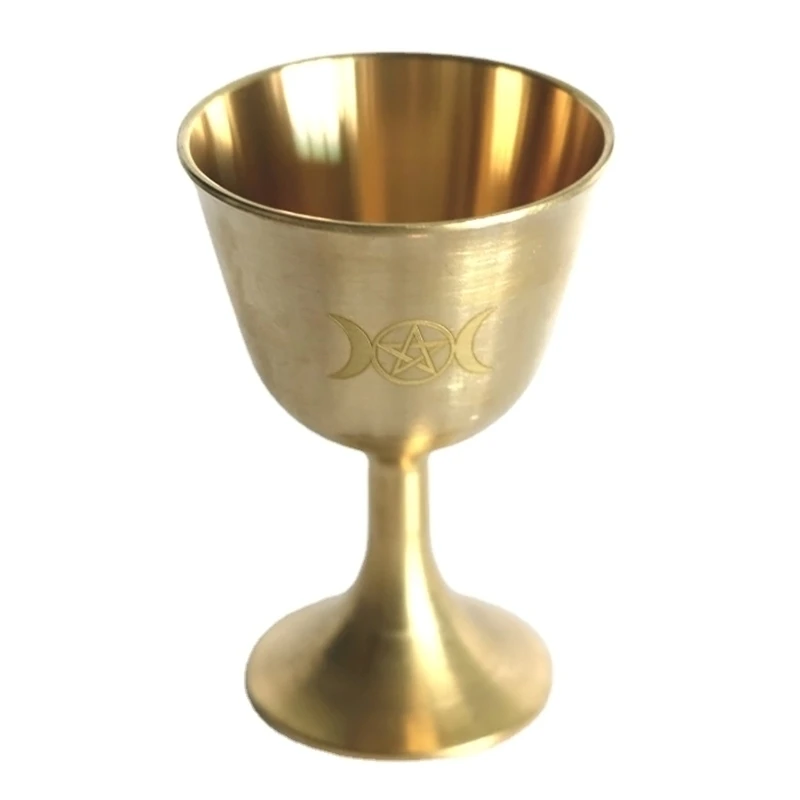 Ritual Cup Altar Goblet Wicca Gold Plating Brass Ceremony Moon Divination Prop B03D