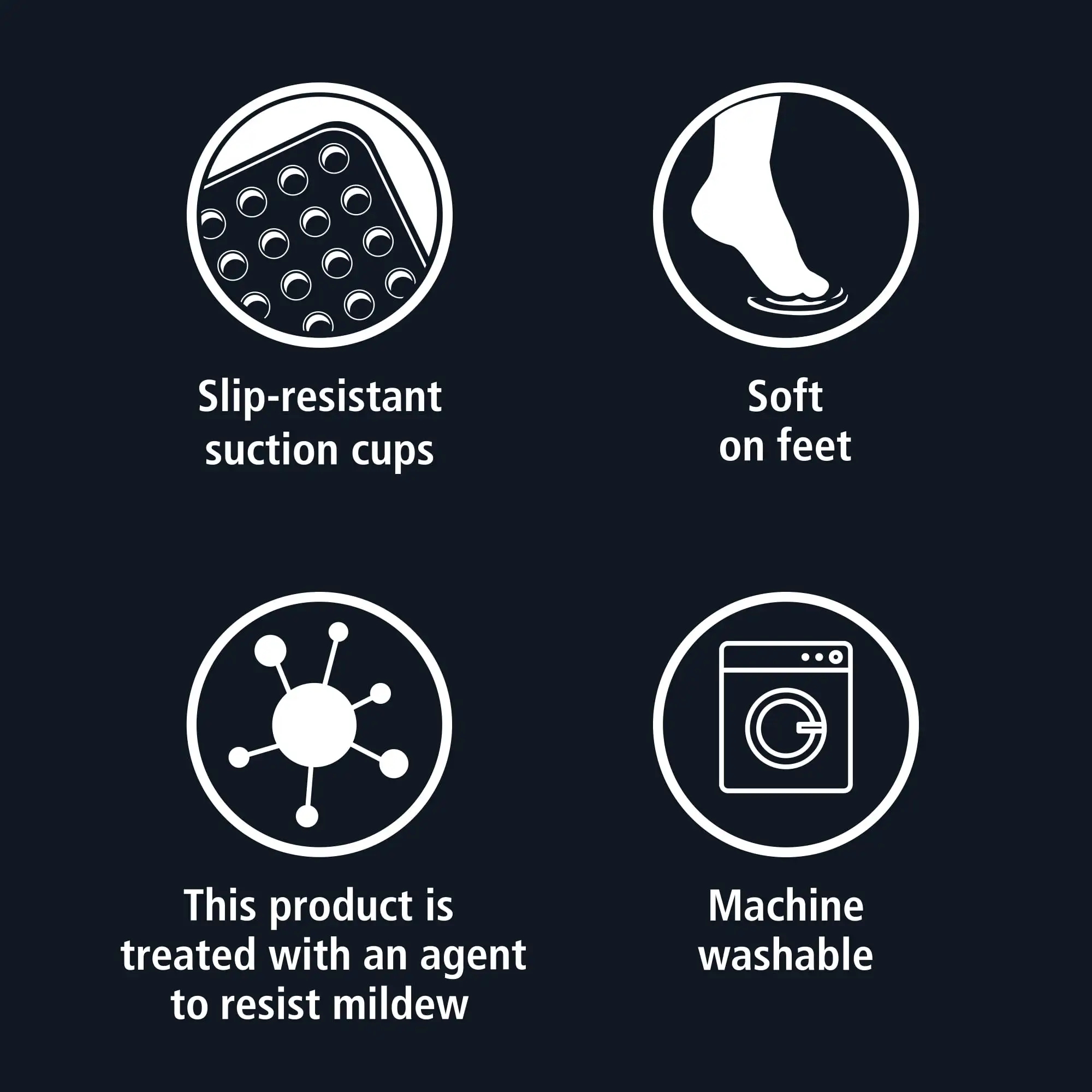 15" x 27" Mildew Resistant Soft on Feet Ring Textured Bathtub Mat with Suction Cups, Gray