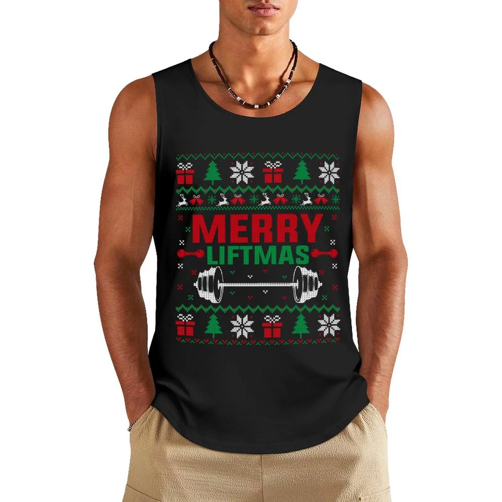 Merry Liftmas Ugly Christmas Gym Fitness Tank Top gym men gym accessories man Muscle fit sleeveless Men's t-shirts