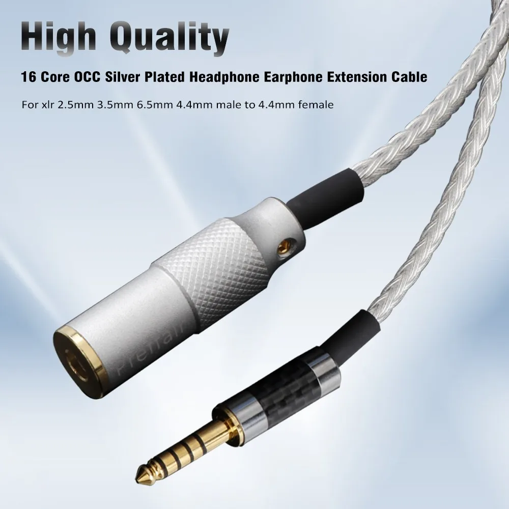 High Quality16 Core OCC Silver Plated Headphone Earphone Extension Cable For xlr 2.5mm 3.5mm 6.5mm 4.4mm male to 4.4mm female