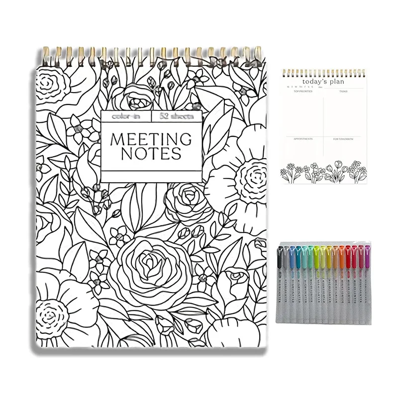 دفتر ملاحظات حلزوني ملون ومخطط يومي مع قلم تحديد 15 لونًا لخطة مكتب الفصول الدراسية وقائمة مرجعية لجدول العمل