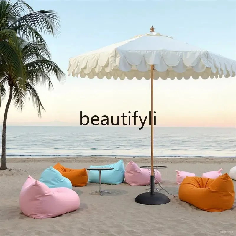 Outdoor Double-Layer Ruffled Sunshade Umbrella for Courtyard Garden Swimming Pool Restaurant Center Column Umbrella  H