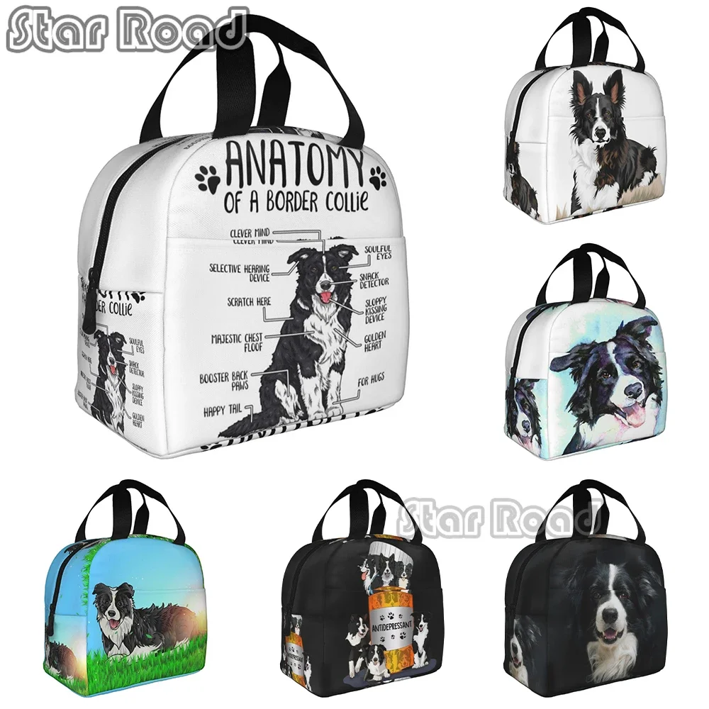 

Kawaii Border Collie Insulated Lunch Bag for Camping Travel Friendly Dog Portable Thermal Cooler Bento Box Women Kids