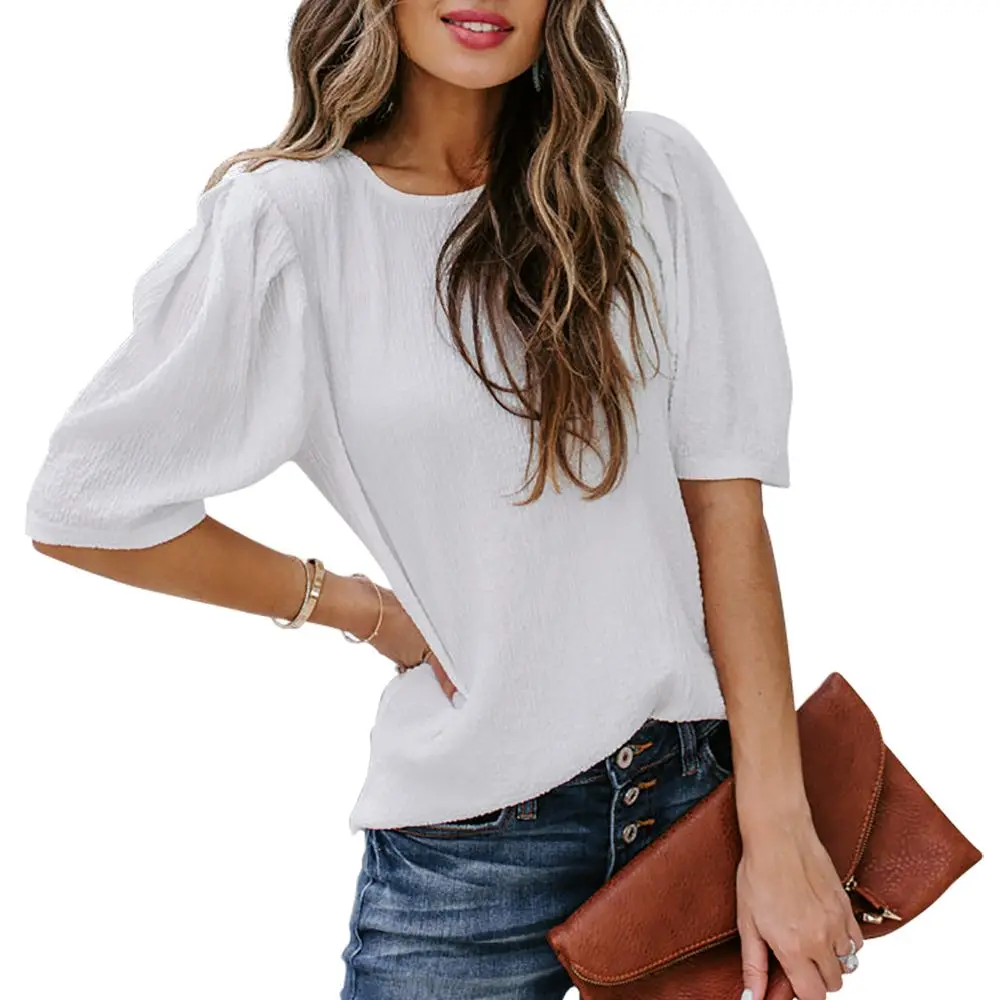 Women\'s Short Sleeve T-Shirt Loose Casual Puff Sleeve Shirt Ladies Clothing Summer Tops and Blouse