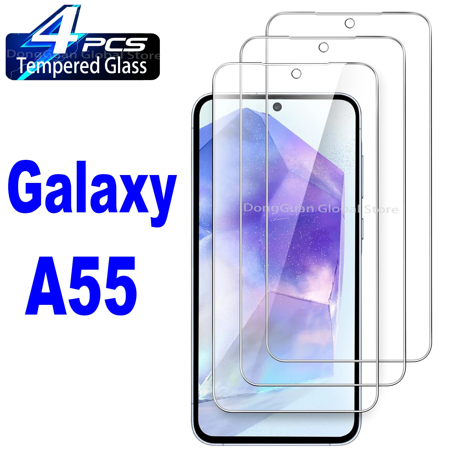 1/4ชิ้นกระจกนิรภัยสำหรับ Samsung Galaxy A55ฟิล์มกระจกป้องกันหน้าจอ5g