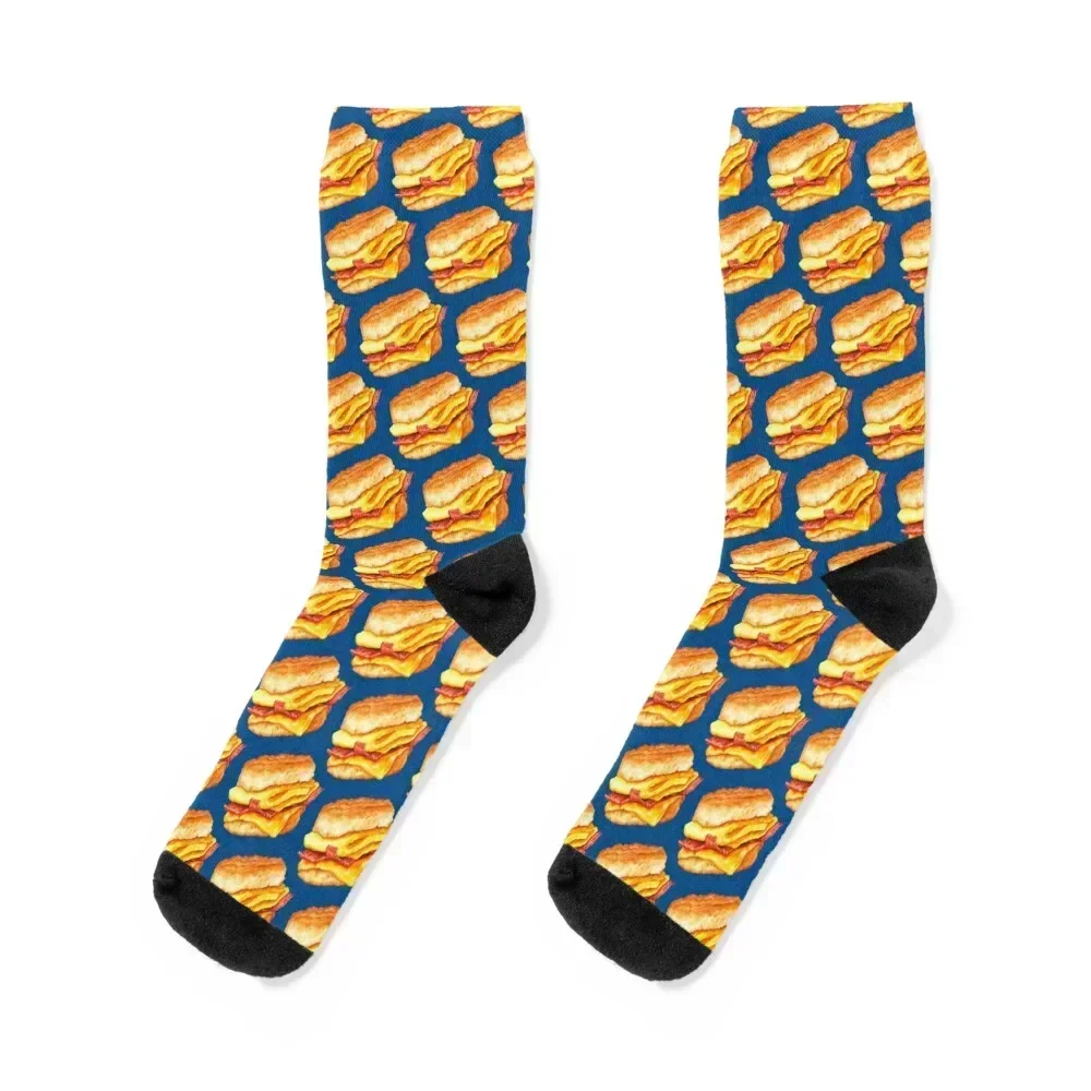 Bacon Egg & Cheese Sandwich Pattern - Blue Socks christmas stocking sports stockings Women Socks Men's