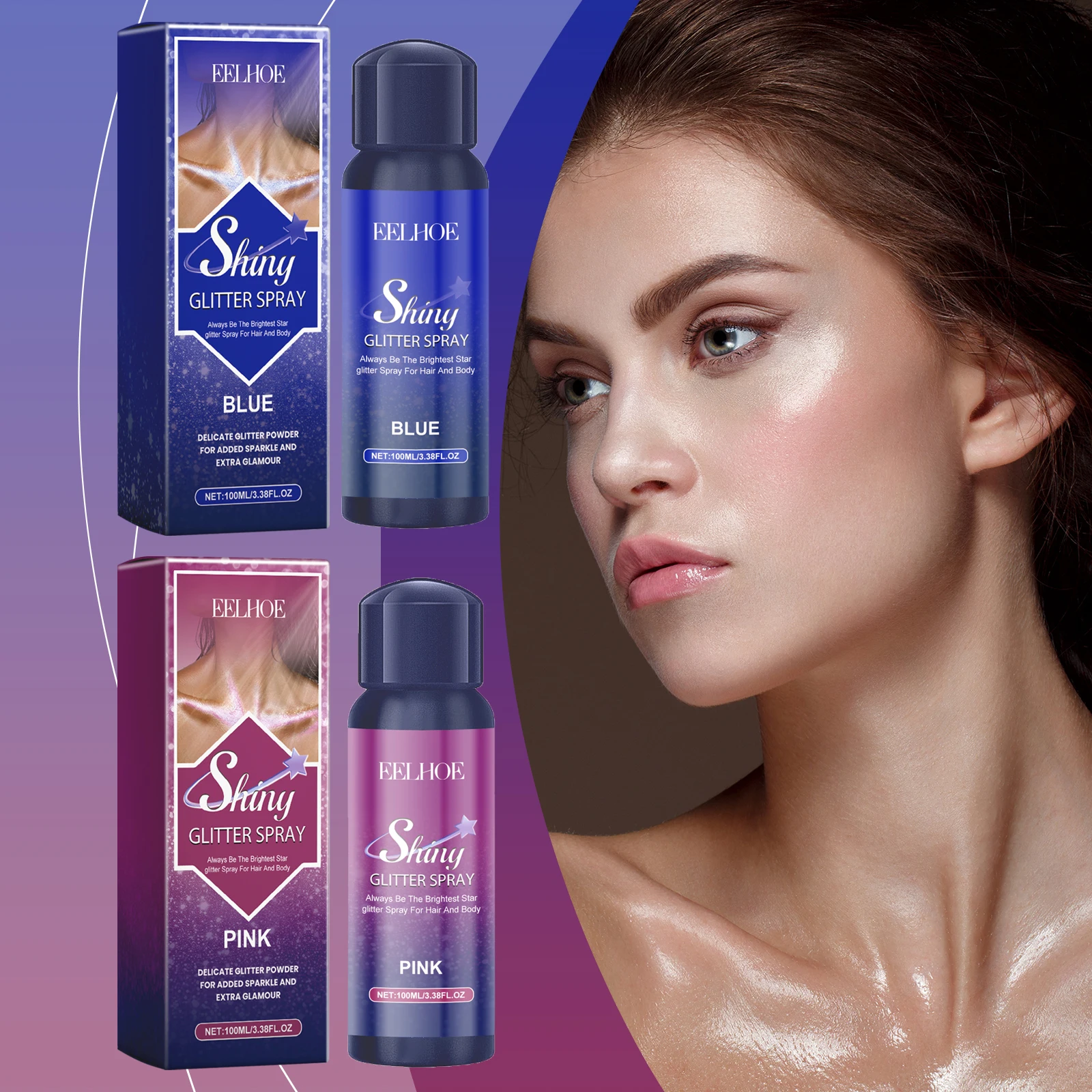 สเปรย์กลิตเตอร์หลากสีสัน - ไฮไลท์ผิวกายและไหปลาร้า ชิมเมอร์ ผงเพิ่มความกระจ่างใสให้ผิว เหมาะสำหรับการแต่งหน้าในงานเทศกาล