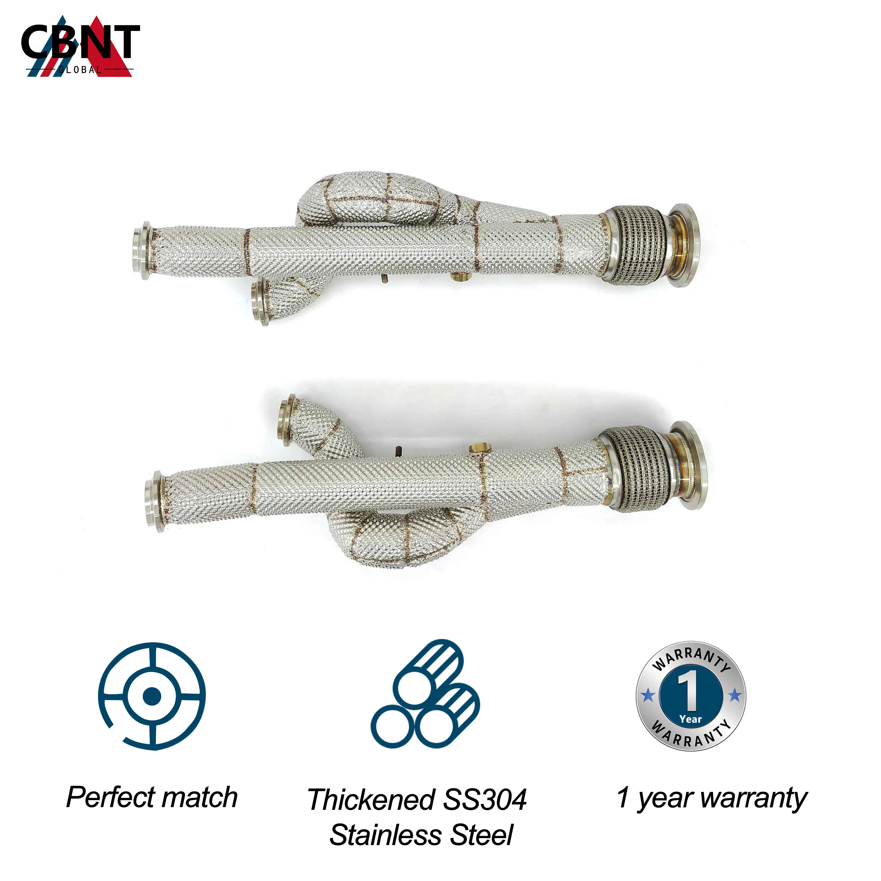 CBNT Stainless Steel Racing Downpipe Exhaust for Lamborghini Aventador LP700 LP740 LP750 6.5 V12 High Performance with Heat Wrap