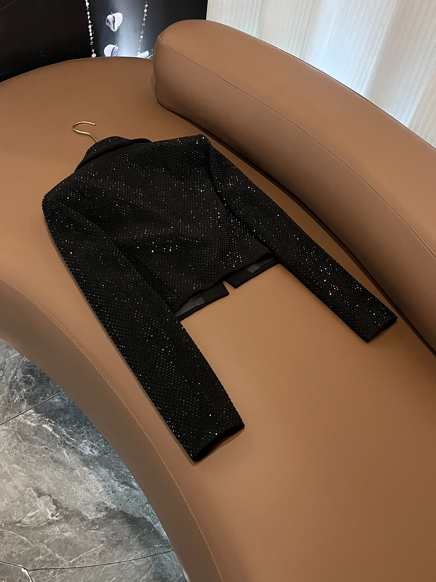 Faionable Heavy Du Rhinestone Terno Feminino Jaet All Match Emagrecer Design Commute Sle Long Sve Outono Inverno Exterior...
